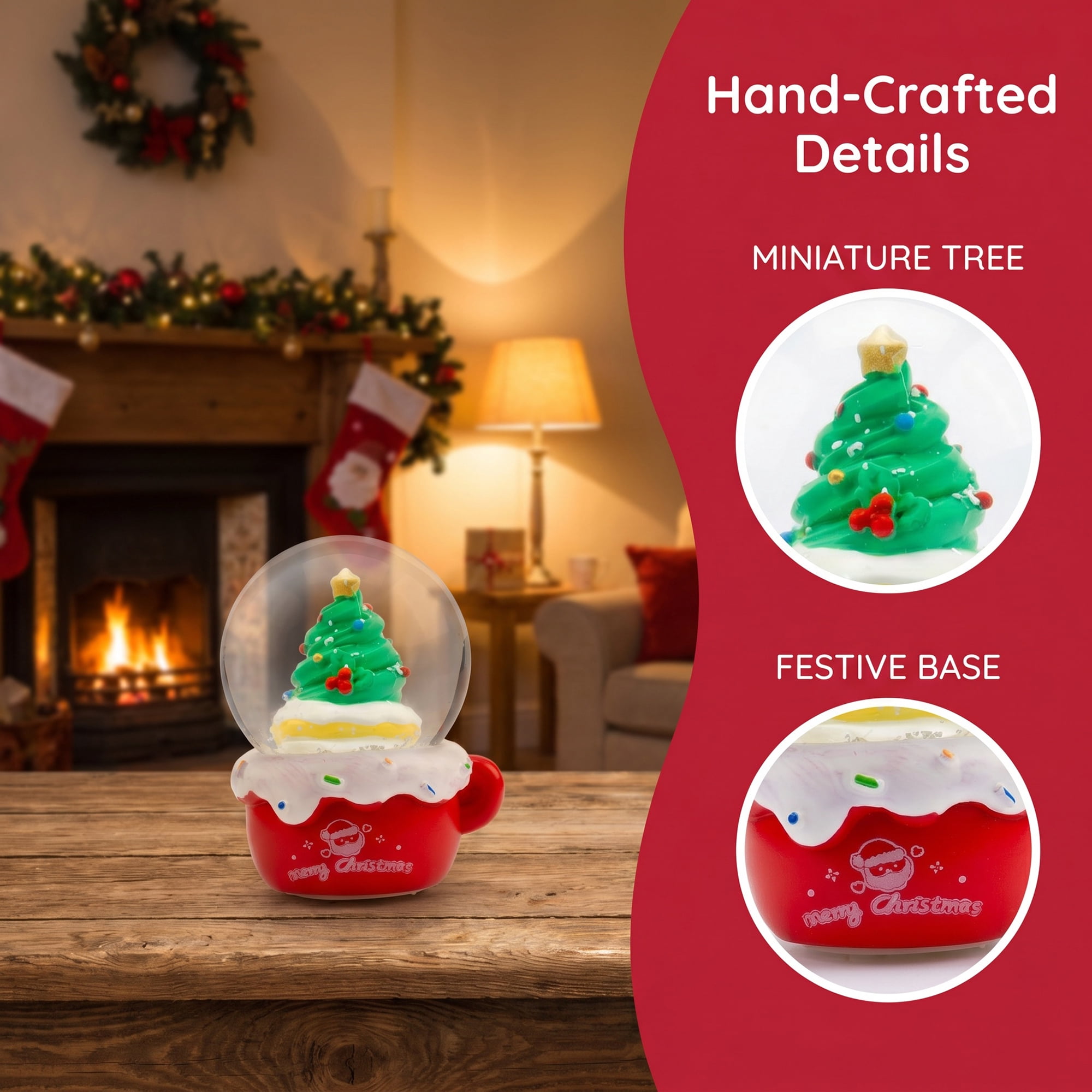 Unique Bargains Crystal Ball Shatterproof LED Glitter Snow Globe Red L 2.6" x 2.6" x 3.7"