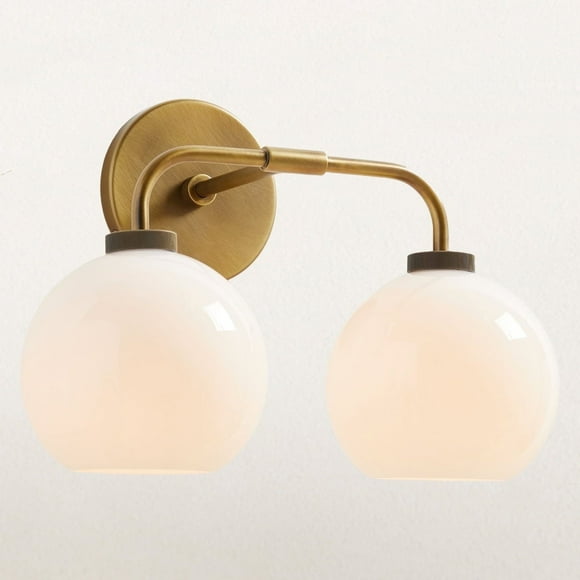 Globe Shade with Brass Accents Double Light Sconce , Chrome Bathroom Sconces , Indoor Sconce Wall Lights