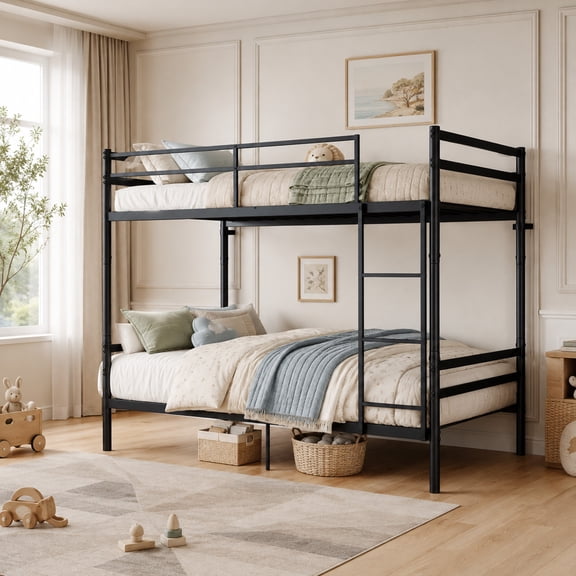 Alvantor Bunk Bed Twin over Twin, Metal Bunk Bed for Kids with Ladder and Anti-tip Bracket, Converted Into 2 twin bed Black