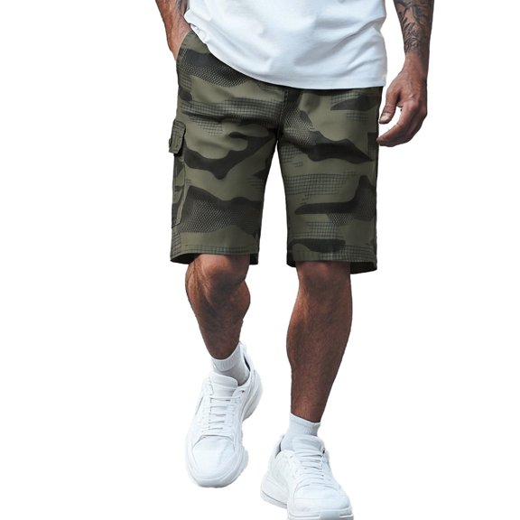 CONZONE Mens Casual Shorts Elastic Waist Summer Shorts for Men Camouflage Lightweight Loose Fit Workout Gym Shorts With Pockets