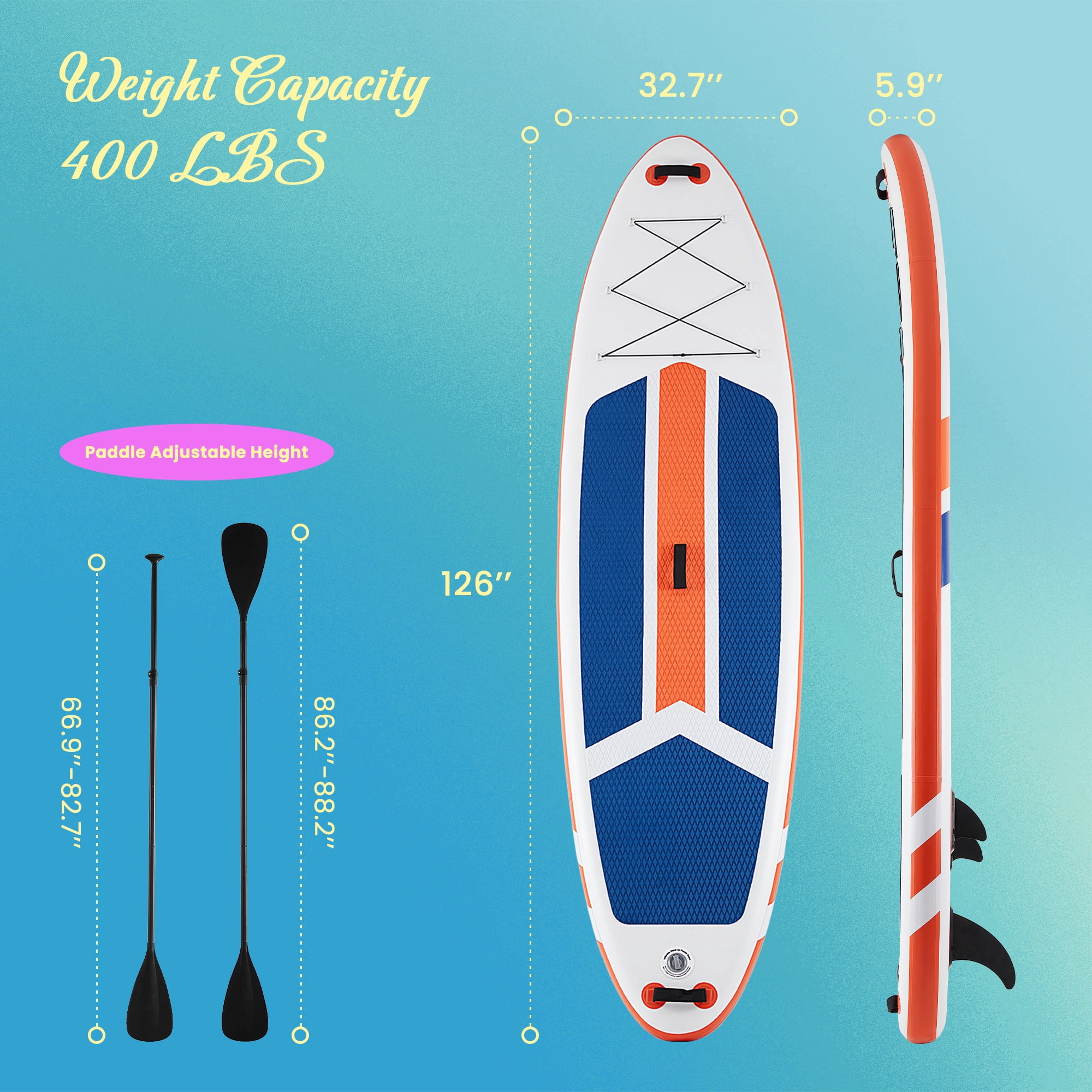 MCQ Inflatable Stand up Paddle Board Durable Advanced Material and Complete SUP Accessories Non-Slip Deck, ﻿Bule and Orange