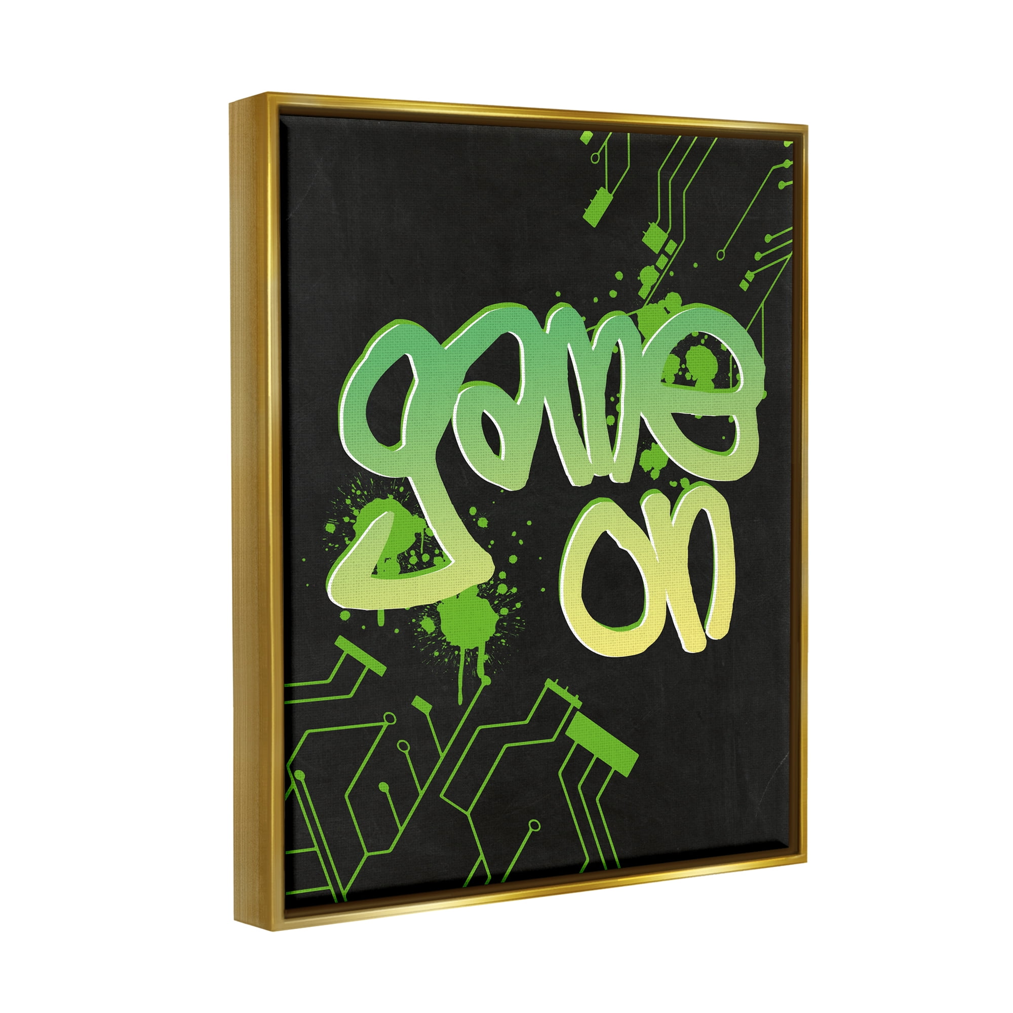 Stupell Industries Urban Game On Abstraction Abstract Painting Gold Floater Framed Canvas Art Print Wall Art, 17 x 21