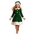 thumbnail image 6 of CUZIBR Kids Christmas Santa Claus Costume Girl 2 PC Outfits Dresses And Hat Set Long Sleeve Peter Pan Collar Soft Photo Shoot Wear,Green,3-4 Years, 6 of 8