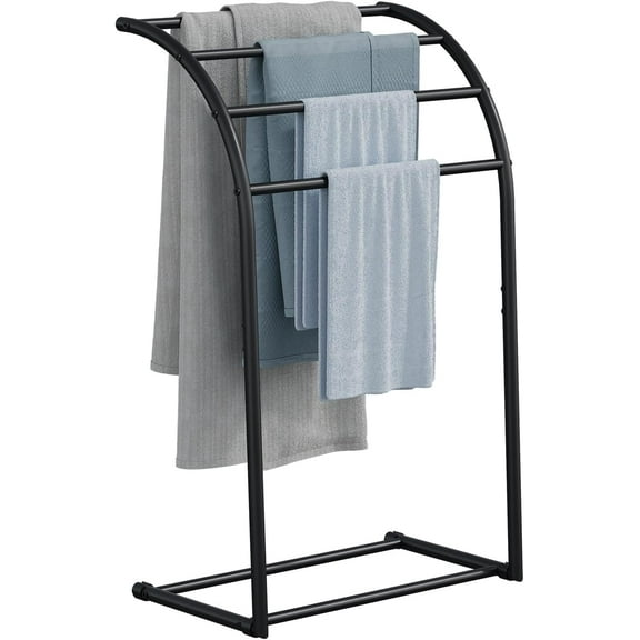 40 Inch Free Standing Towel Rack, 4 Tier Pool Towel Stand Outdoor, Floor Towel Holder for Bathroom, Black Metal Towel Display Rack