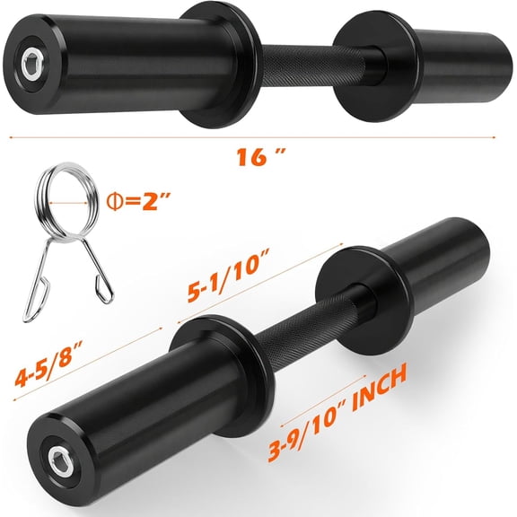 Pair of 16" Olympic Dumbbell Handles – Loadable Dumbbell Bars for 2" Olympic Weight Plates (150LBS Weight Capacity), Ideal for Home Gym Strength Training – Includes 2 Pairs of Spring Collars