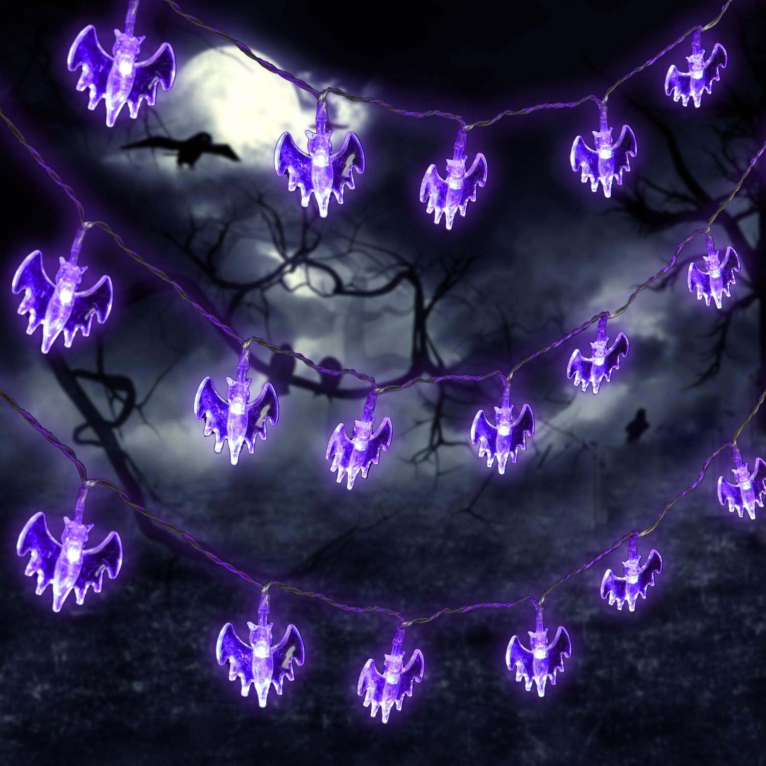 30 Feet 60 LED Halloween Bat String Lights Battery Operated Halloween