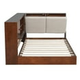 thumbnail image 6 of Euroco Wood Twin Bed Frame, Toddler Daybed with Upholstered Headboard and USB Charging Station, Floor Bed with Storage Bookcase, Walnut, 6 of 15