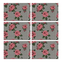 Pioneer Flower Floral Print Pattern Summer Placemats Table Placemats Set Of 6-Linen Kitchen Washable Placemats Table Mats 12x18 Inch Non-Slip Heat Resistant