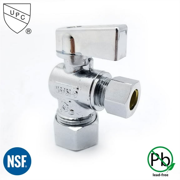 Thrifco 4406463 5/8 Inch Comp x 3/8 Inch Comp Quarter Turn Brass Angle Stop Valve (Lead Free)