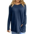 thumbnail image 1 of Bowake Plus Size Tops for Women Casual Round Neck Long Sleeve Basic Shirts Loose Solid Color Spring Blouse with Pockets, 1 of 6