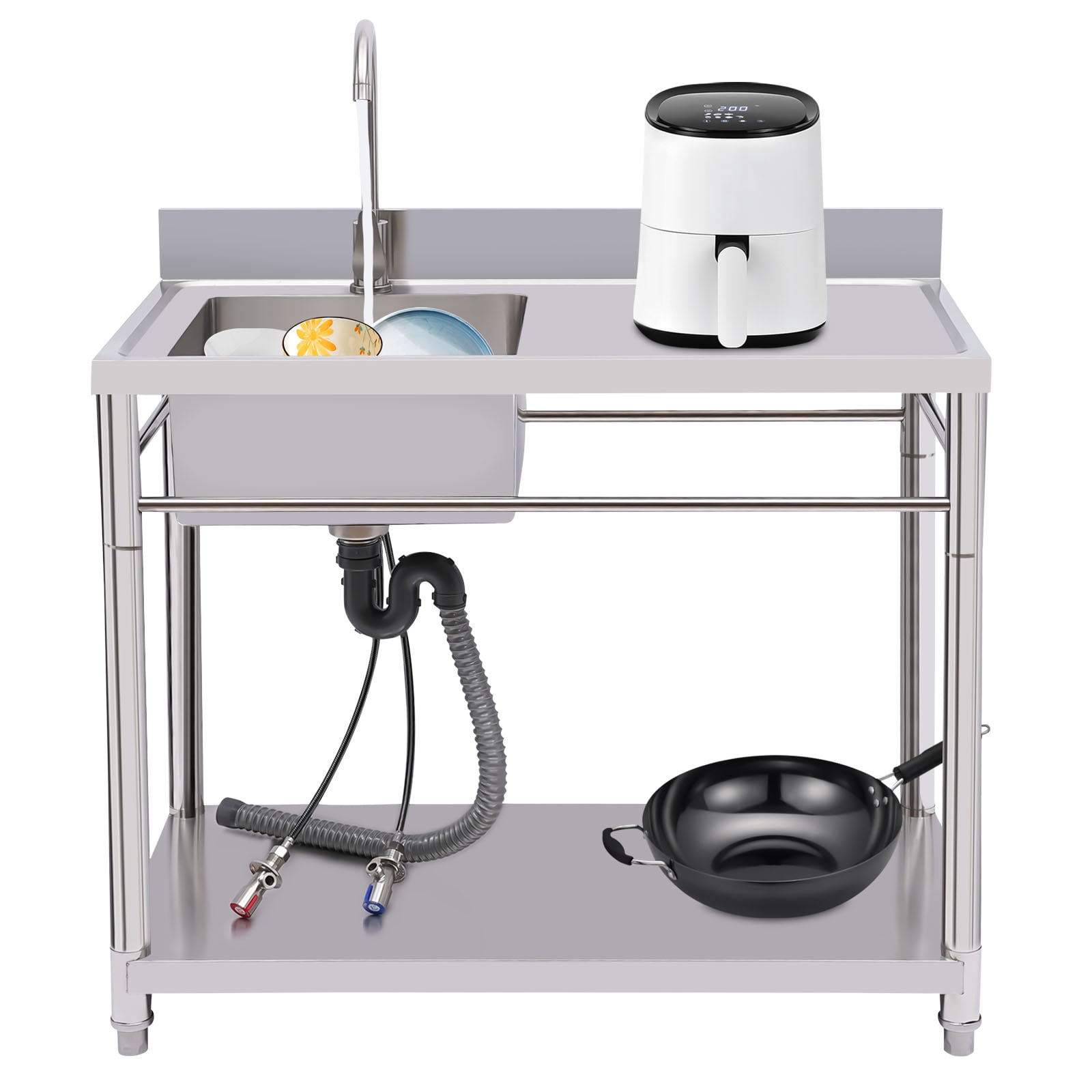 Dwellnix Heavy Duty Stainless Steel Utility Sink with Faucet, Storage Shelf, Adjustable Feet, and Drainage Pipe, Perfect for Kitchen, Garage, Laundry Room