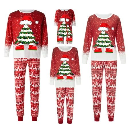 

Dewadbow Matching Family Pajamas Sets Christmas PJ s with Letter and Plaid Printed Long Sleeve Tee and Bottom Loungewear