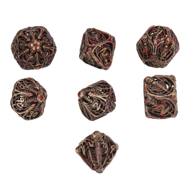 Juego de dados de esqueleto de Color bronce en sangre multifacetados con dados de mancha de sangre de 7 Uds para Halloween