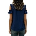 thumbnail image 6 of VBVC Women's Cotton Blend Cold Shoulder Blouse, Ladies' Crew Neck Ruffle Sleeve Top, Casual Button Detail Shirt For Women,Navy,S-2XL, 6 of 7