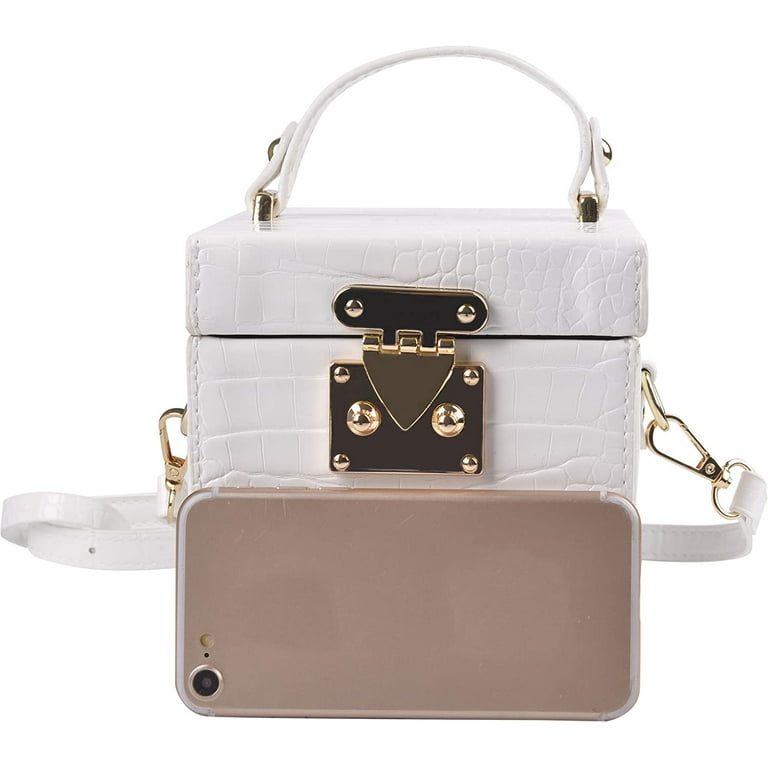 Youi-gifts Women's Square Box Handbag PU Cube Crossbody Shoulder Bag Wedding Clutch Bag Purse, Adult Unisex, Size: One size, White