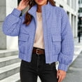 thumbnail image 4 of Wovilon Women's Gingham Jacket, Stand Collar Zip-Up with Flap Pockets, Long Sleeve Cropped Fit for Spring Fall, 4 of 8