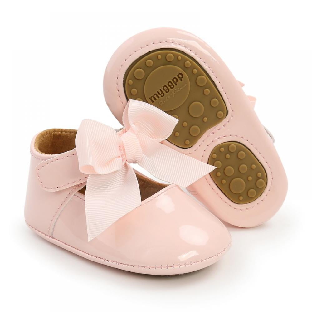 Baby Girl Bow Anti-slip Leather Christening Pram Shoes Soft Sole Sneaker