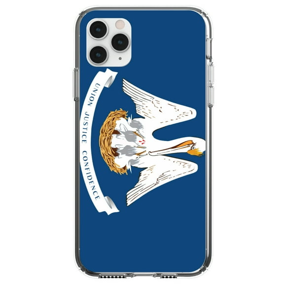 DistinctInk Clear Shockproof Hybrid Case for iPhone 11 Pro MAX (6.5" Screen) - TPU Bumper, Acrylic Back, Tempered Glass Screen Protector - Louisiana State Flag - US State Flag