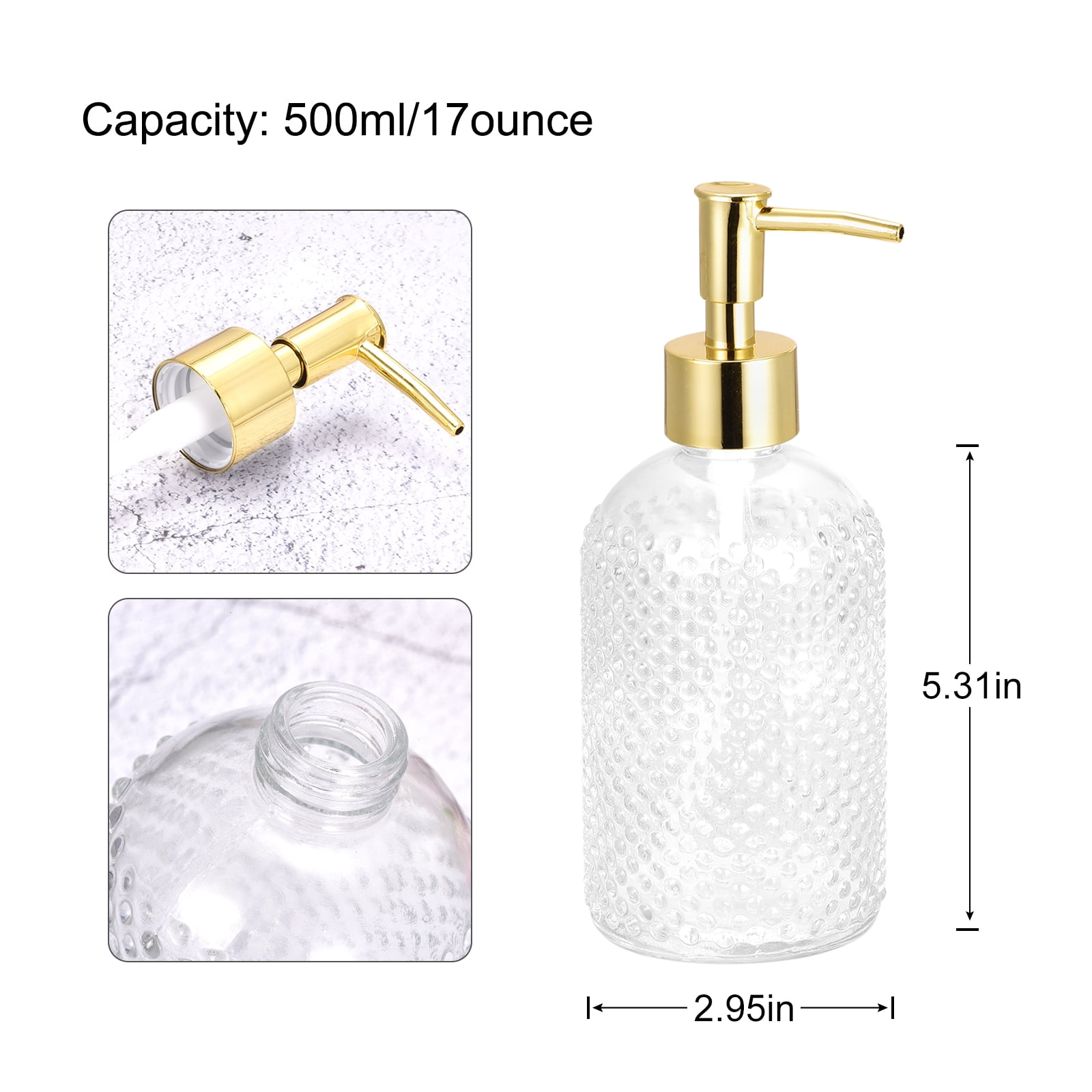 Unique Bargains Soap Dispensers Set Glass Dish Hand Soap Dispenser with Pump Golden