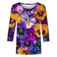 thumbnail image 4 of Mujeres 3/4 Manga Tops Y Blusas de Impresión Cuello Redondo Suéter, Tops de Moda de la Mujer para la Primavera Y el Verano, 4 of 5