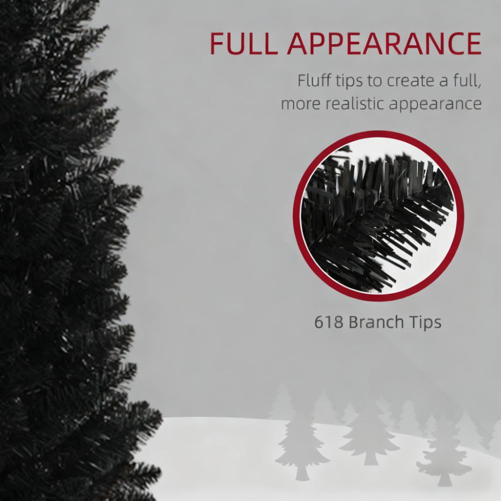 8ft Unlit Black Pencil Christmas Tree 618 Tips Easy Assembly Plastic Base Small Space Holiday Decor