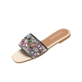 thumbnail image 2 of HTHLVMD Women's Rhinestone Slides, Colorful Gem Embellished Sandals, Women's Flat Sandals With Rhinestone Pearl Summer Casual Open Toe Slipper Beach Pool Vacation Slip On Slides 2026, Black 9, 2 of 6