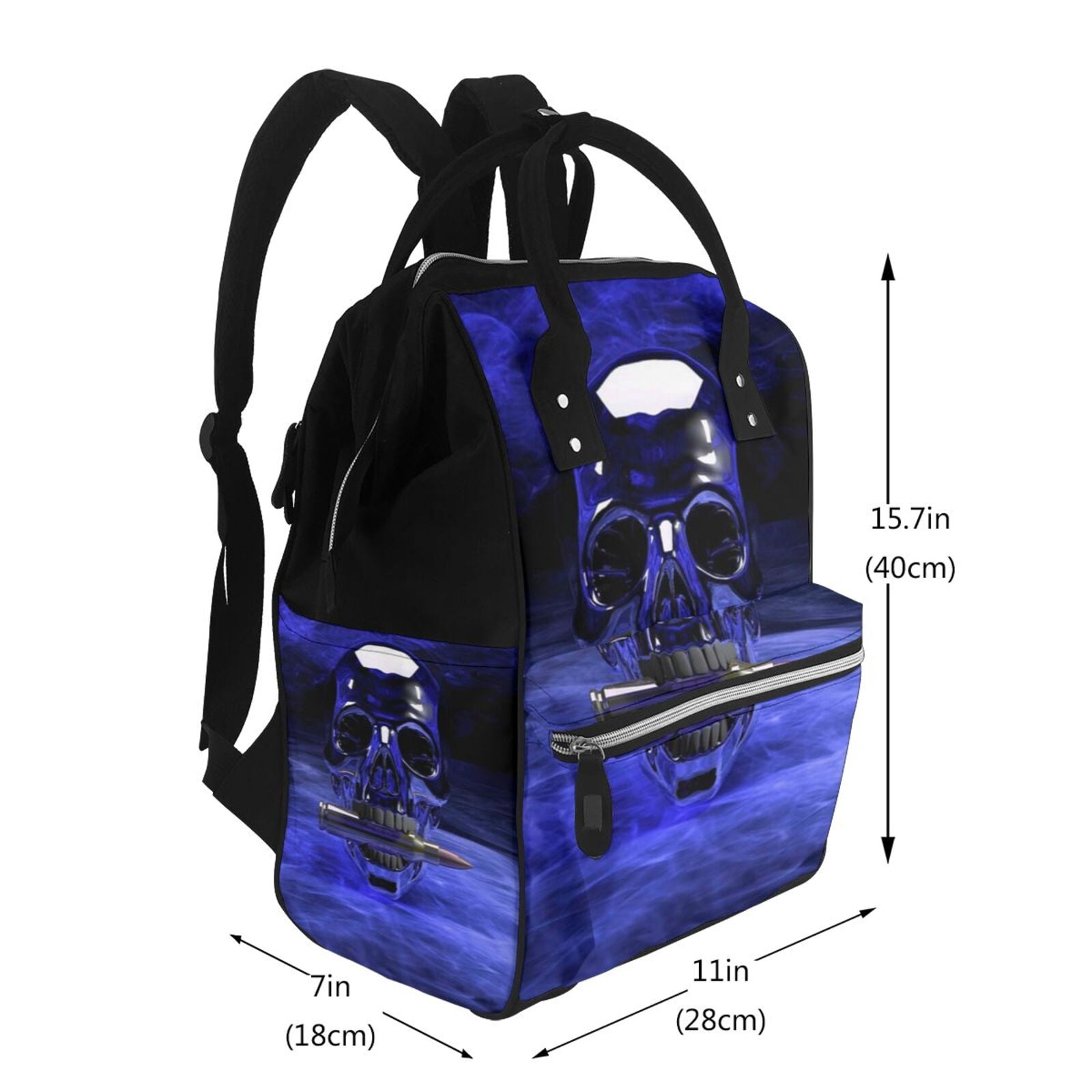 Ratiio Steel Skull Mummy Backpack - Waterproof Twill Canvas, Large Capacity Diaper Bag with Multiple Pockets and Adjustable Straps