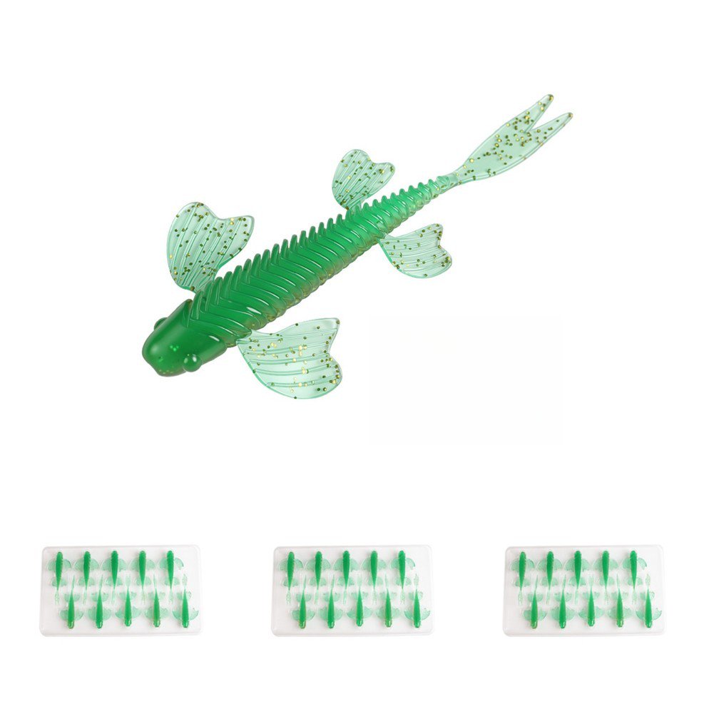 GRIMPEX Floating Soft Lure for Bass Fishing 30Pcs with Sequins and Shrimp Scent Dark Green