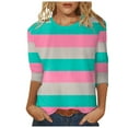 thumbnail image 3 of T Shirts for Women Spring 2026 Crew Neck Casual Basic Tops Fashion Summer 3/4 Sleeve Striped Tee, 3 of 6