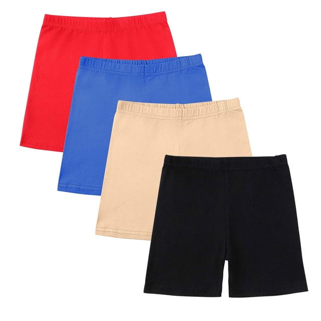 Odeerbi 4 Paquete de Chicas Atléticas Motociclistas Pantalones Cortos Respirables Suaves Elásticos de Yoga de Algodón Para 5-14 Años