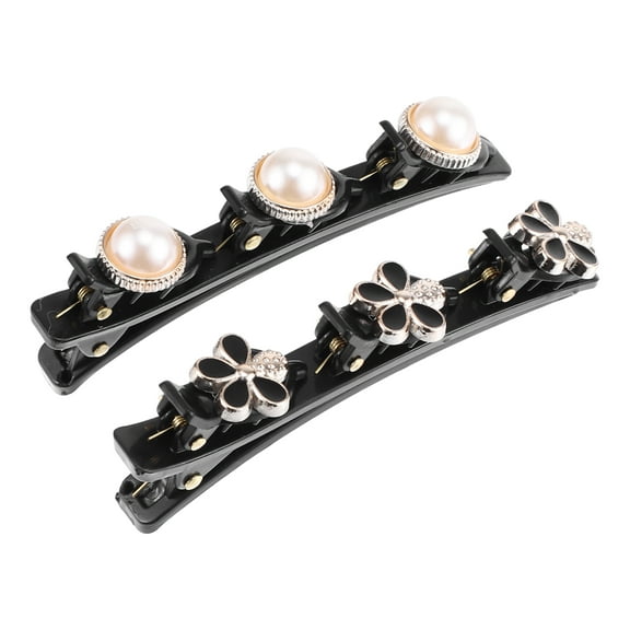Unique Bargains 2 Pcs Cute Flower Pearl Hair Clips Hairdo Clip for Women 3.66"x0.43"x1.26" Black