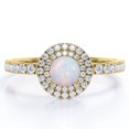 thumbnail image 1 of 1 carat Round Cut Australian Opal and Moissanite - Double Halo - Pave Setting Engagement Ring - 18K Yellow Gold Plating over Silver, 1 of 4