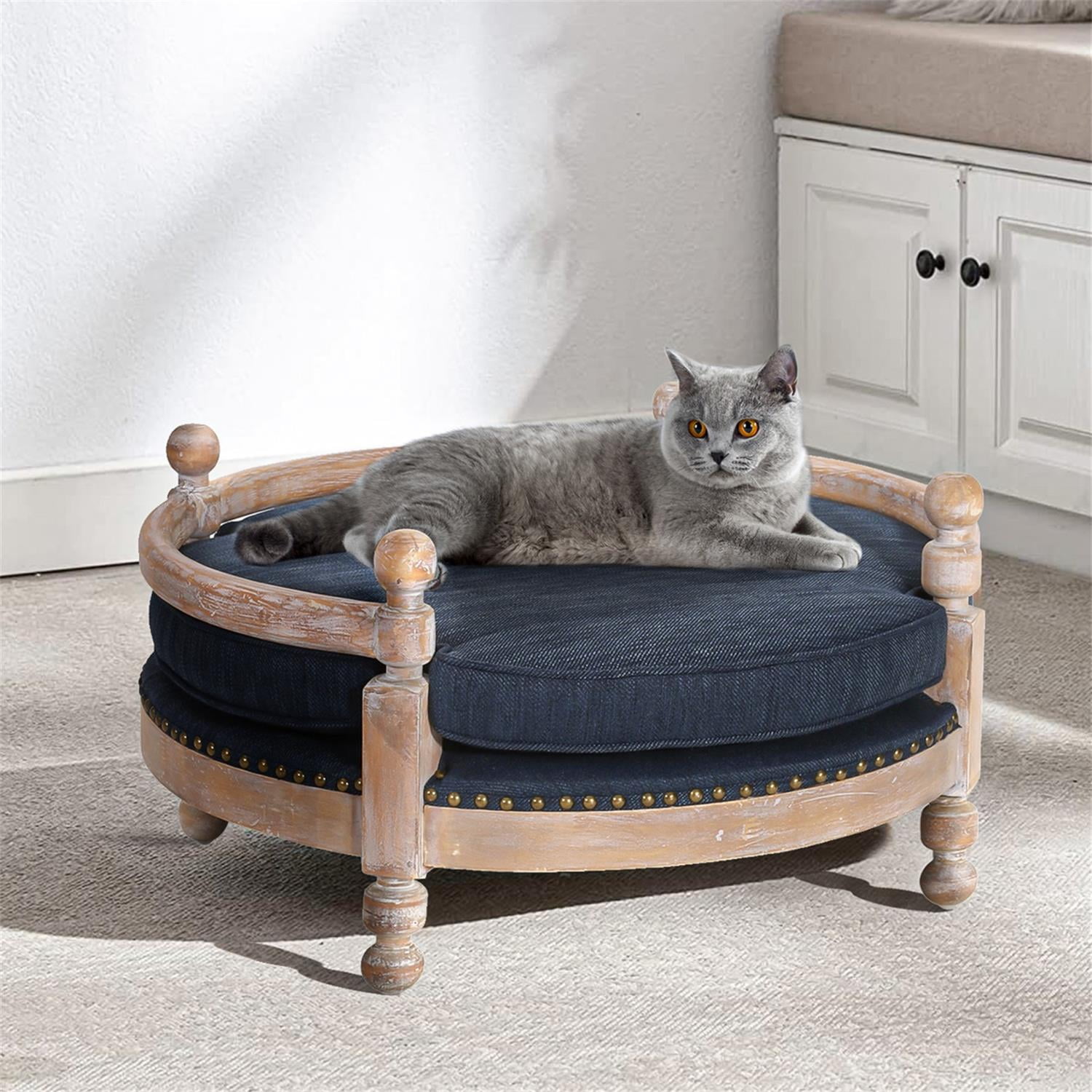 Pefilos 28" Modern Pet Sofa Dog Bed with Velvet Upholstered Mattress Cover and Solid Wood legs, Gray Pefilos 28" Modern Pet Sofa Dog Bed with Velvet Upholstered Mattress Cover and Solid Wood legs, Gray