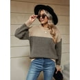 thumbnail image 6 of Cable Knit Striped Sweater for Women Crew Neck Oversized Long Sleeve Pullover Fall Winter Sweater Khaki L, 6 of 9