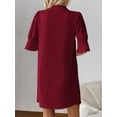 thumbnail image 2 of Burgundy Womens V-Neck Short Sleeve Shift Dress, Casual A-Line Mini Dress For Summer Vacation, 2 of 5