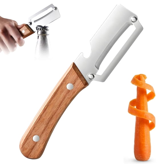 Zero Snag Wooden Peeler, 2026 New Zero Snag Wooden Kitchen Tool, Multifunctional Vegetable Peeler with Bottle Opener, Stainless Steel Blade Peeler with Wood Handle for Fruit Veggie