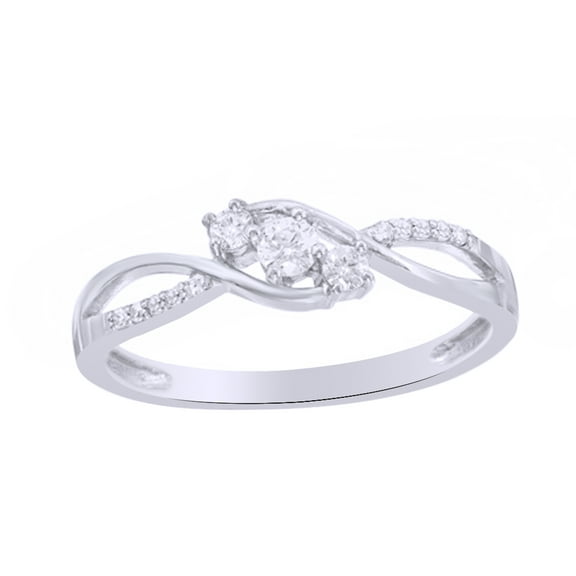 Round Cut White Natural Diamond Three Stone Twist Engagement Ring in 10k White Gold (0.2 Cttw)
