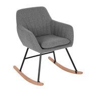 Fabric Accent Rocking Chair Lounger, Living Room Bedroom Arm Chair Solid Wood Legs, Grey