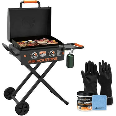 Blackstone Griddle with Hood and Grill Stand 2 Burner 361sq Propane Portable Gas Grill Foldable Outdoor Flat Top