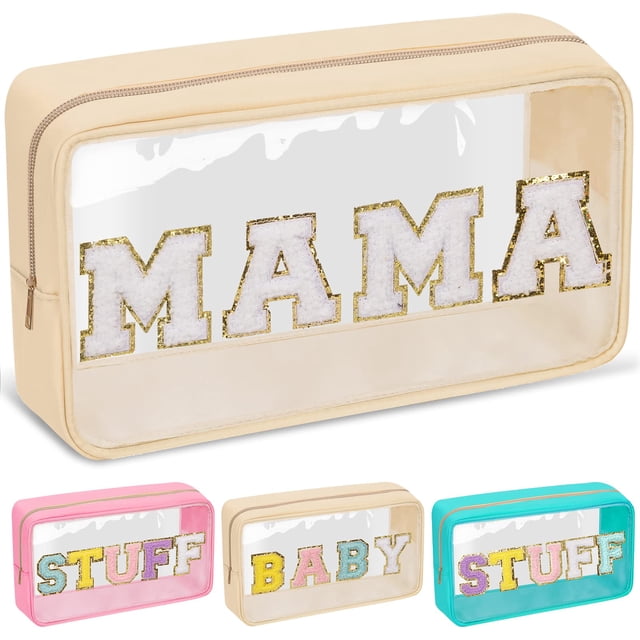 Bolsa de maquillaje Izuzta Chenille Letter Clear Mama Pouch Beige