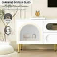 thumbnail image 5 of Retro TV Stand for TVs up to 85", Entertainment Center with 4 Drawers & 2 Glass Cabinets, Media Console with Six Metal Legs and Anti-Tip Device, White, 5 of 8