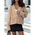 thumbnail image 4 of Female'S Chunky Knit Zip-Up Cardigan Sweater,Fall Open Front Long Sleeve Ribbed Knit Outerwear Coats Khaki S, 4 of 6