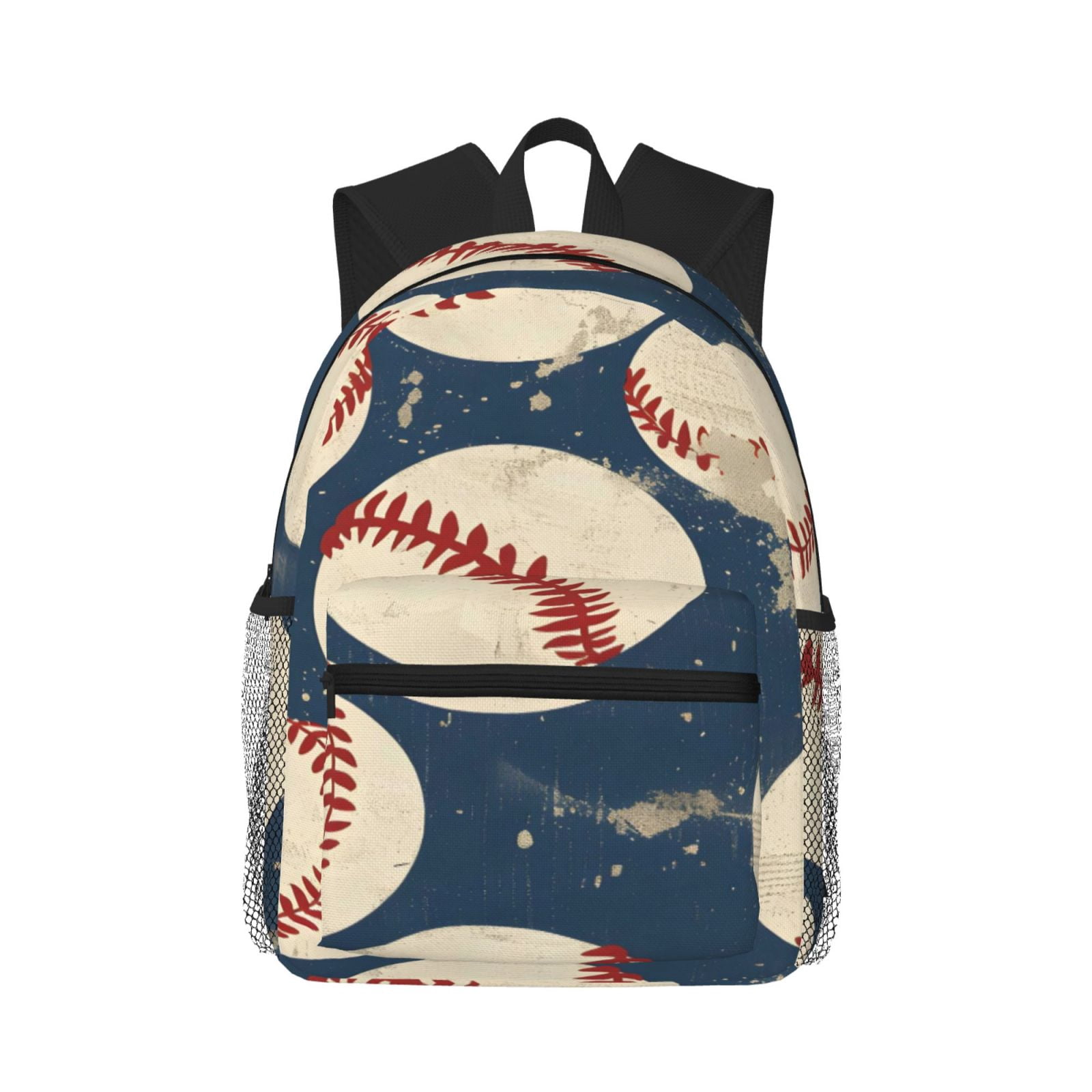 Casual Backpack Water Resistant Lightweight Daypack For Work Travel Hiking Camping Laptop Compartment & Side Mesh Pockets Vintage Baseball Theme