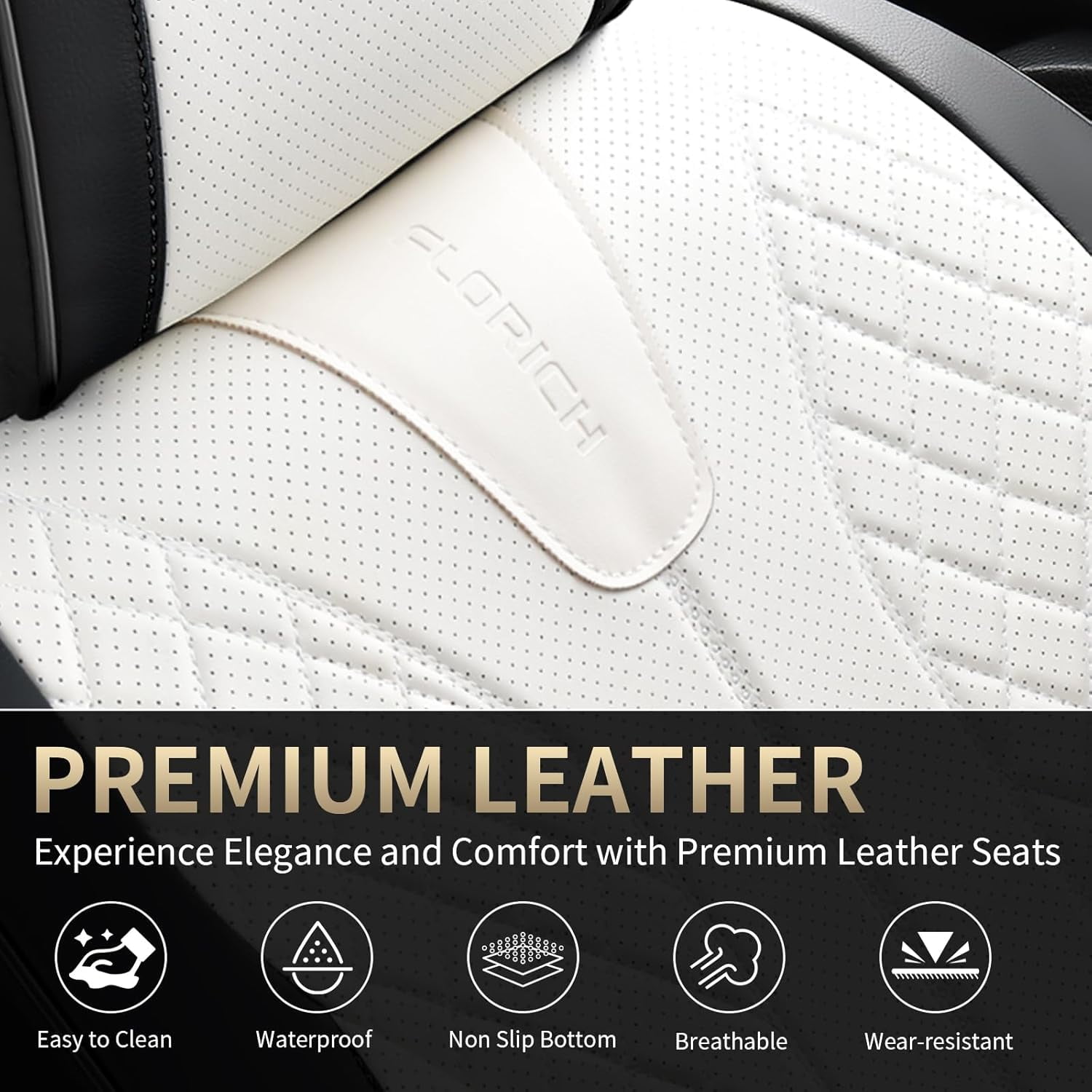 FLORICH Front Pair Car Seat Covers, Premium Faux Leather Seat Protectors, Breathable Material Cushions Universal Fit for Most Cars, Black & Withe
