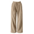thumbnail image 7 of Women's Corduroy Wide Leg Long Pants Elastic Drawstring Waist with Pockets Soft Stretchy Loose Fit Casual Full Length Trousers for Fall Winter Khaki, 7 of 7