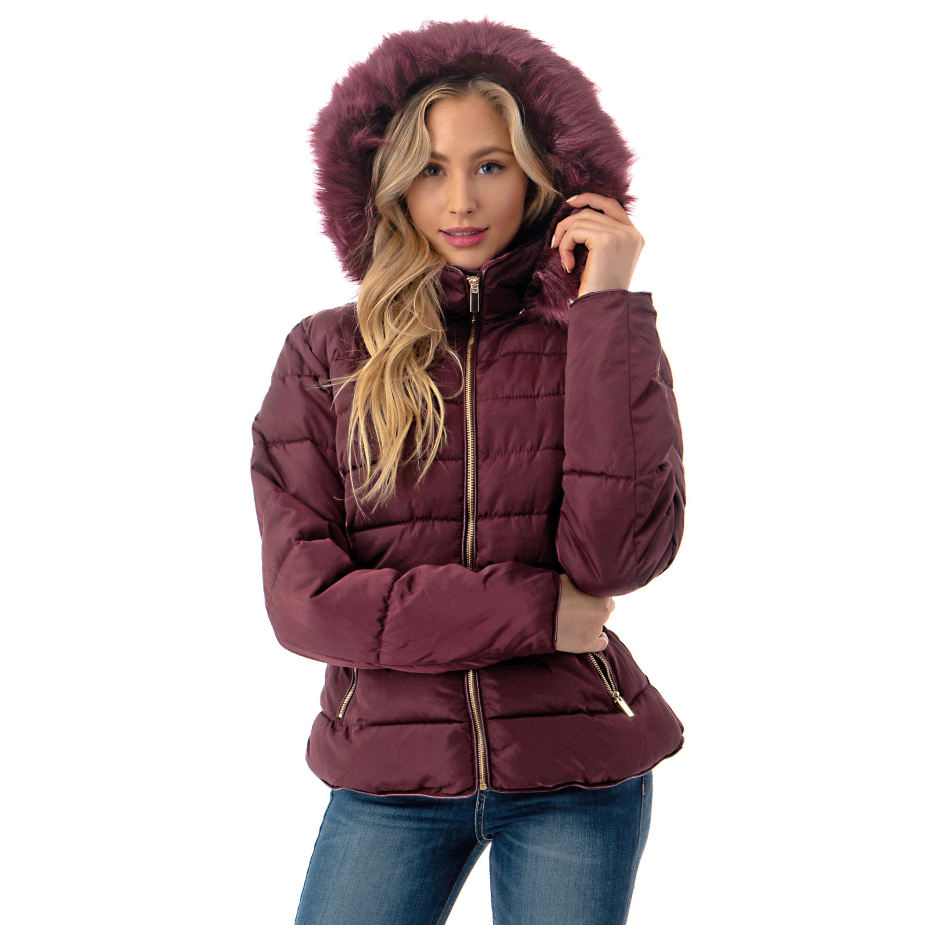 Fashionazzle Women's Short Puffer Coat with Removable Faux Fur Trim Hood Jacket - image 2 of 14