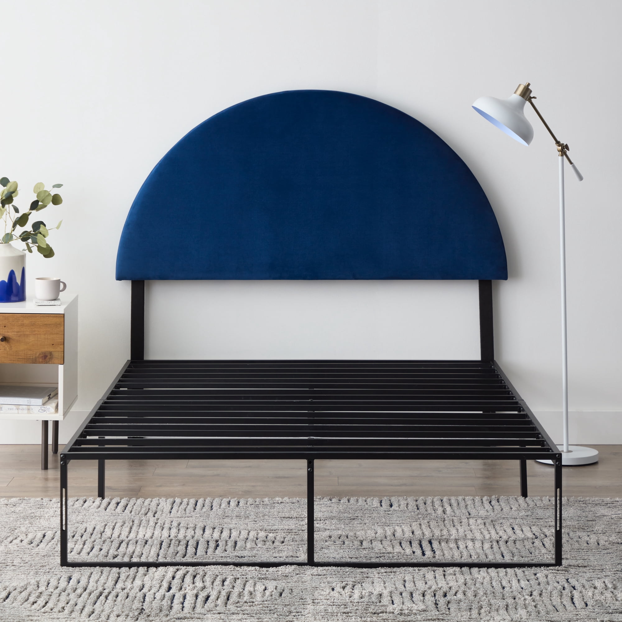 Rest Haven Manchester Half-Moon Modern Upholstered Headboard, Full, Velvet Navy