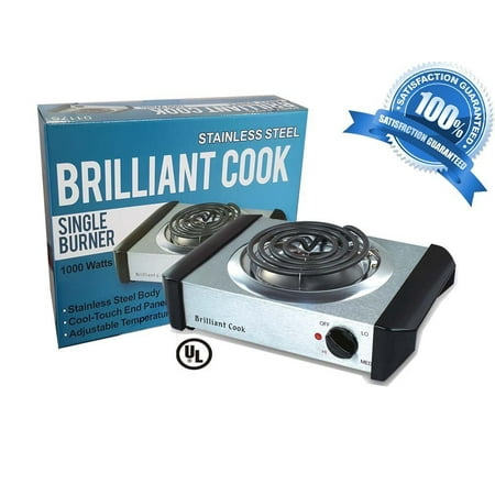 Stainless Steel Single Burner Electric Hot Plate Black Single Counter Burner 1000 Watt Stainless Steel Body UL Approved