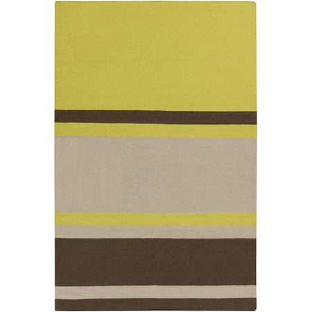Green Wool Rugs 5' x 8' Fiesta De La Raya Lime Green, Mocha Brown and Gray Reversible Hand Woven Wool Area Rug ()