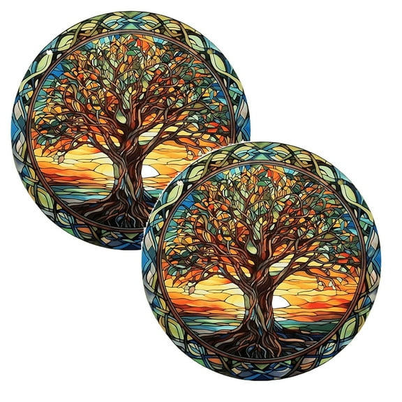 2Pack Tree Of Life Stained Window Hanging De Cor Stained Acrylic Window Art Panel Window Hangings Green Tree Suncatcher Stained Panel Hanging Ornament For Bedroom Porch Off Ice Kitchen Hangs